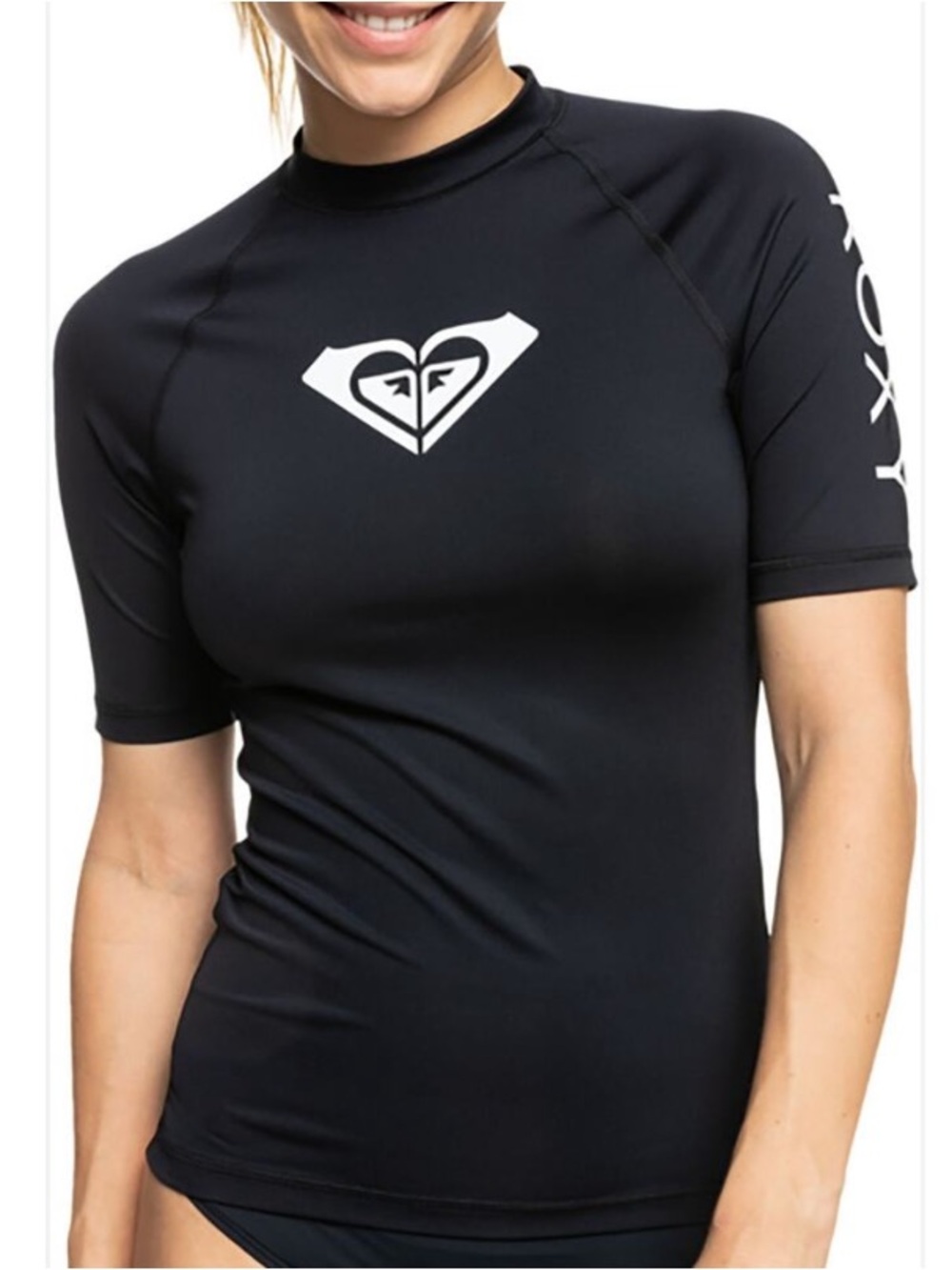 Roxy Black Short Sleeve Rash Guard Size Medium Surf Swim Beach